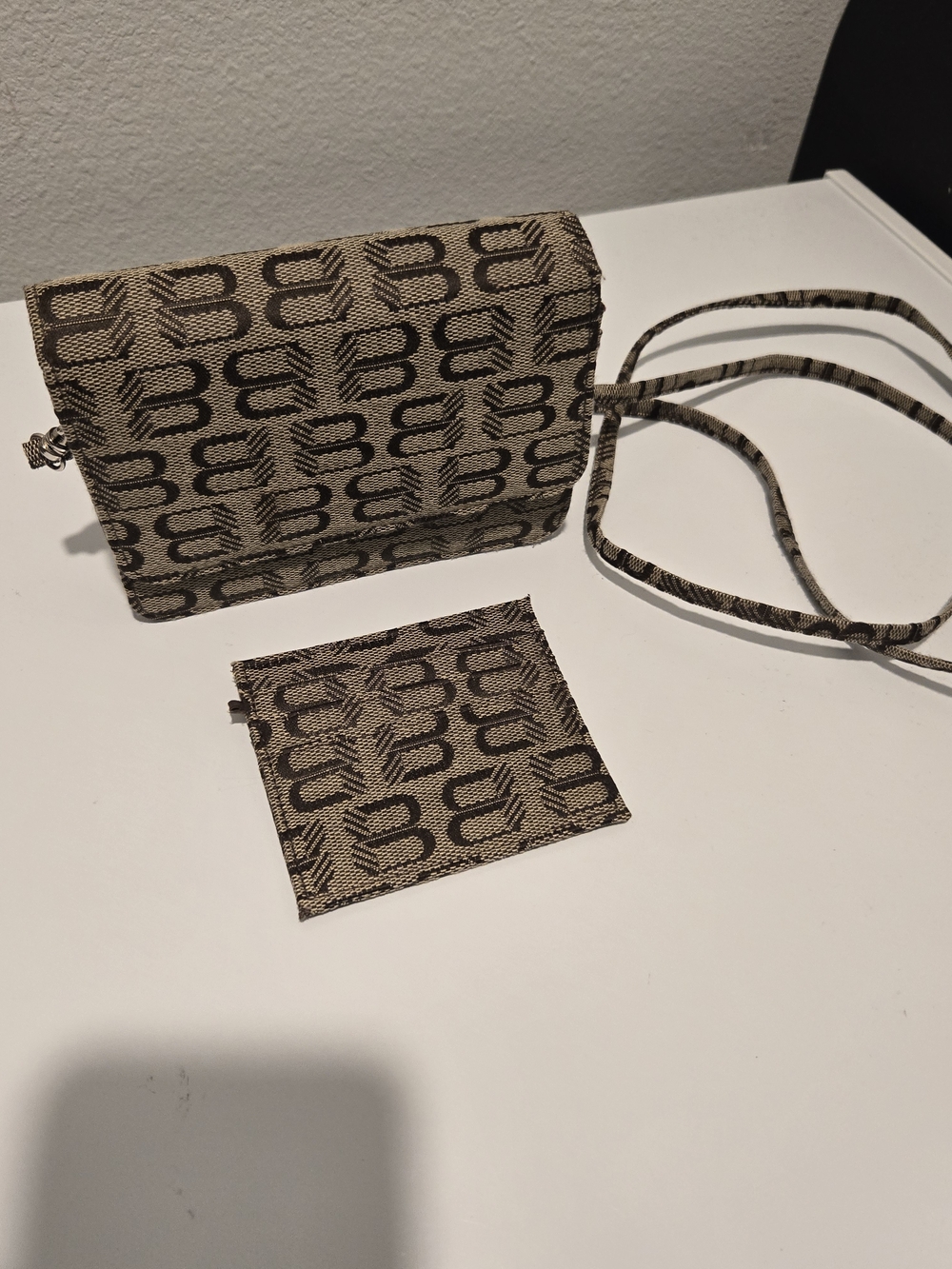 Neutral Patterned Crossbody Bag with Matching Pouch